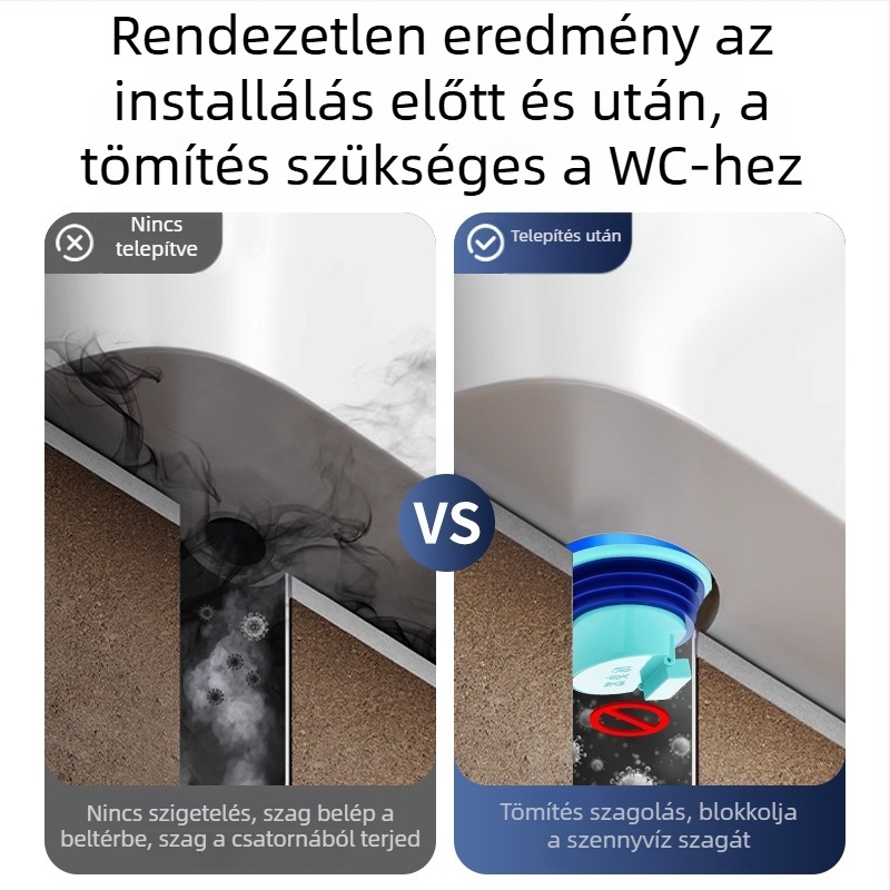 Integrált WC-flánsz szigetelés ellenőrző szeleppel, szag elleni és visszafolyás elleni védelemmel, ABS + gumi, univerzális kiegészítő, megvastagodott