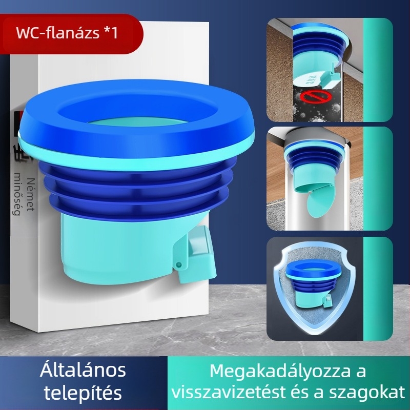 Integrált WC-flánsz szigetelés ellenőrző szeleppel, szag elleni és visszafolyás elleni védelemmel, ABS + gumi, univerzális kiegészítő, megvastagodott