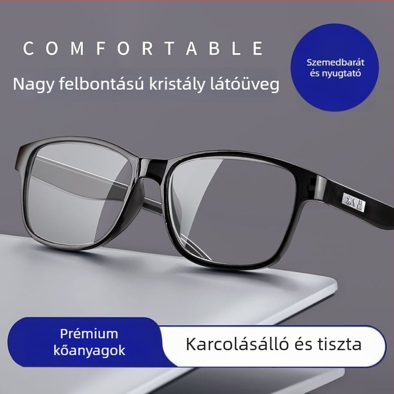 Olvasószemüveg üveglencsékkel, teljes keret, PC-keret, kékfény- és sugárzás elleni védelem