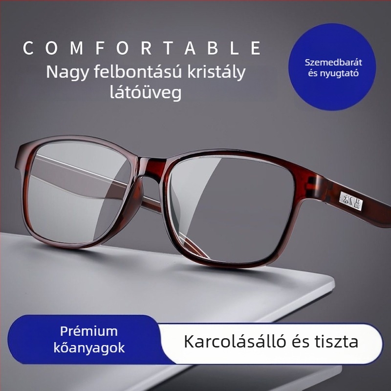 Olvasószemüveg üveglencsékkel, teljes keret, PC-keret, kékfény- és sugárzás elleni védelem