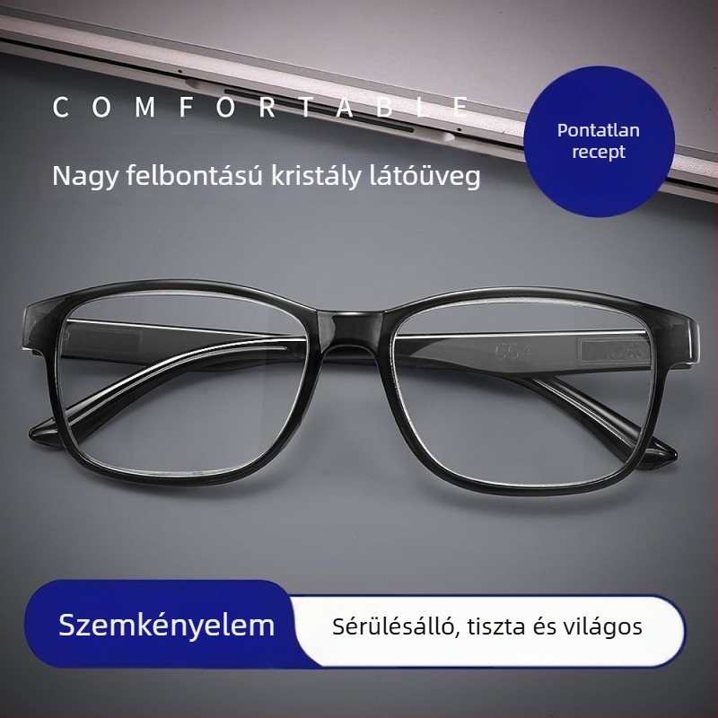 Olvasószemüveg üveglencsékkel, teljes keret, PC-keret, kékfény- és sugárzás elleni védelem