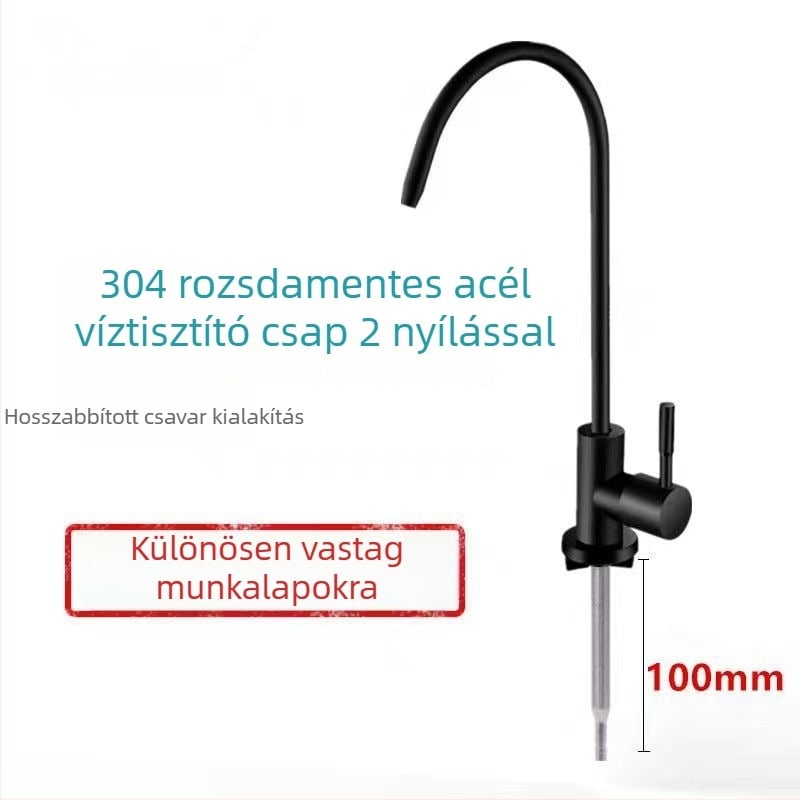 Konyhai gooseneck csaptelep, modell J-01, rozsdamentes acél, kerámiás szeleppel, 10 mm bemenet/kimenet, ülésátmérő 4 cm