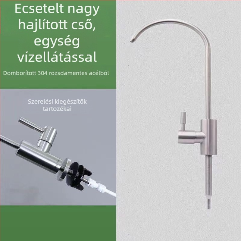 Konyhai gooseneck csaptelep, modell J-01, rozsdamentes acél, kerámiás szeleppel, 10 mm bemenet/kimenet, ülésátmérő 4 cm