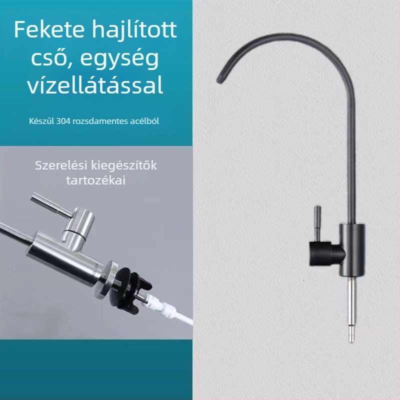 Konyhai gooseneck csaptelep, modell J-01, rozsdamentes acél, kerámiás szeleppel, 10 mm bemenet/kimenet, ülésátmérő 4 cm