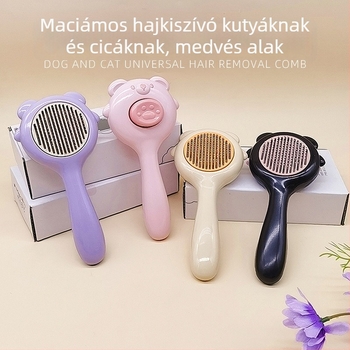 Állatgondozó fésű medve alakú, rozsdamentes acélból, macskák és kutyák számára – szőrszedés és masszázs
