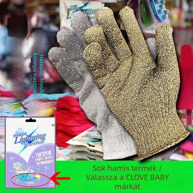 Ötfogú fürdőkesztyű – poliészterből, testre és hátra, gyermekbarát