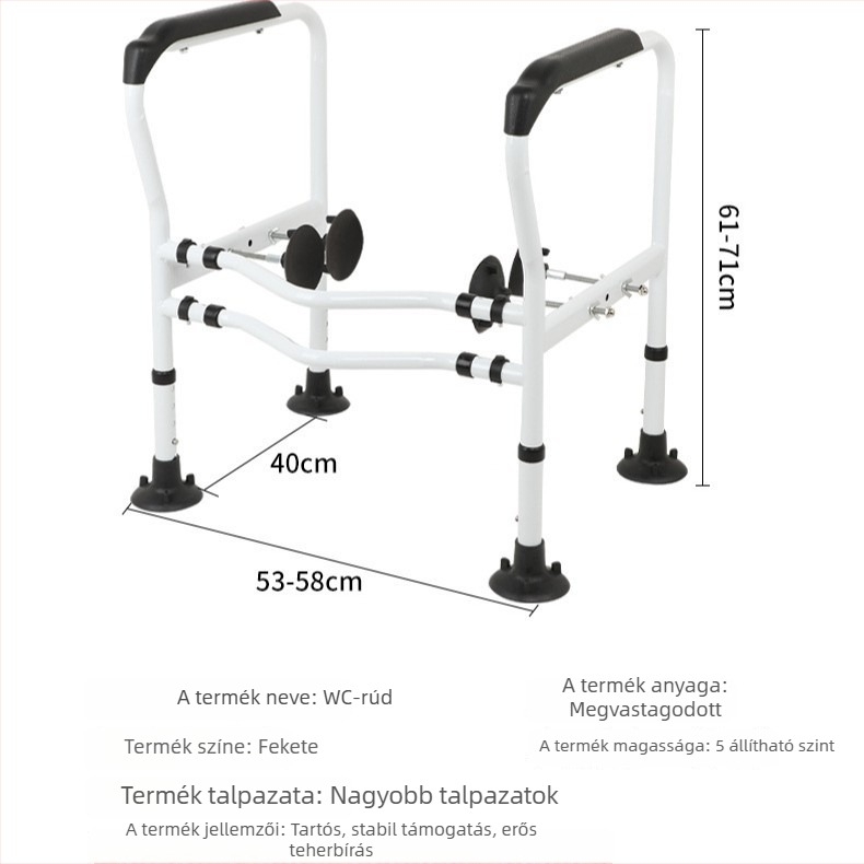 WC kapaszkodó szívófejes csészével, fúrás nélkül, idős és terhes nők számára, szénacél, modern minimalist stílus, teherbírás 400