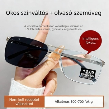 Olvasó szemüveg fotóchromos multifokális lencsékkel, keret nélküli, kerek keret, TR+fém keret, felnőtteknek, ovális arcforma, 2025 tavasz