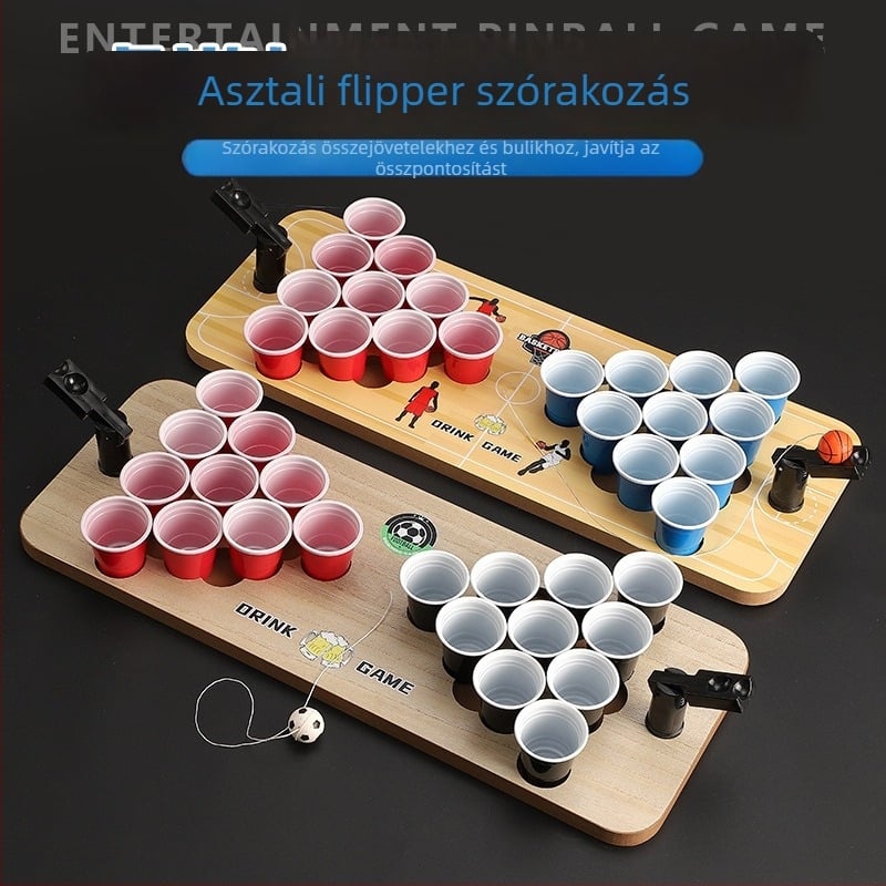 Mini Beerpong Asztali Játék Shot Pohárral és Futball–Kosárlabda Tábla Pinball (Fából; Huanyu; 7–60 éveseknek; Beltéri)