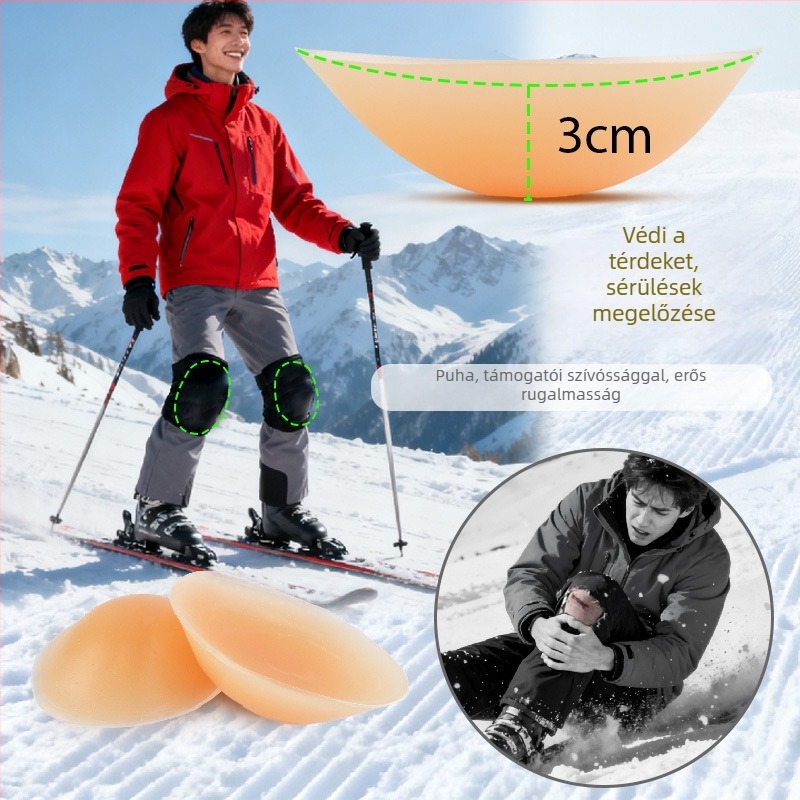 Silicone térdvédő síeléshez és havas sportokhoz, térdvédő, esés elleni, belső szilikon párna, univerzális, 150-200 g