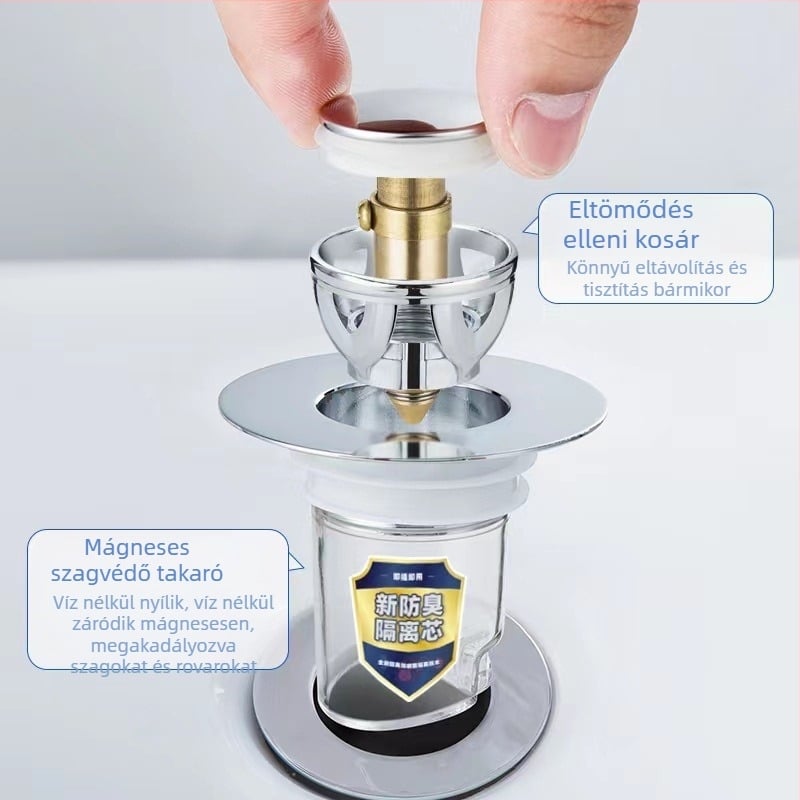 Mosogatótálca lefolyódugó szűrővel — rozsdamentes acél + réz, Wanmu, modern stílus, könnyen használható