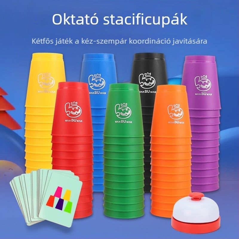 ohern Kupa pohár-stacking asztali játék – Gyorsaság, Puzzle és Logikai Edzés, Beltéri Szórakozás, 7–14 éveseknek, Csomagolás: táska, színes doboz, OPP zacskó