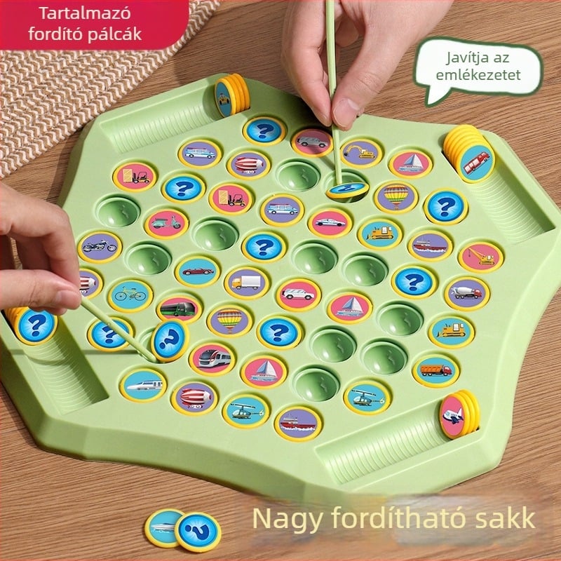 Családi memória- és párosító társasjáték — oktatóasztali játék, műanyagból, márka SIBEISI, 4-14 éveseknek, színes dobozos csomagolás