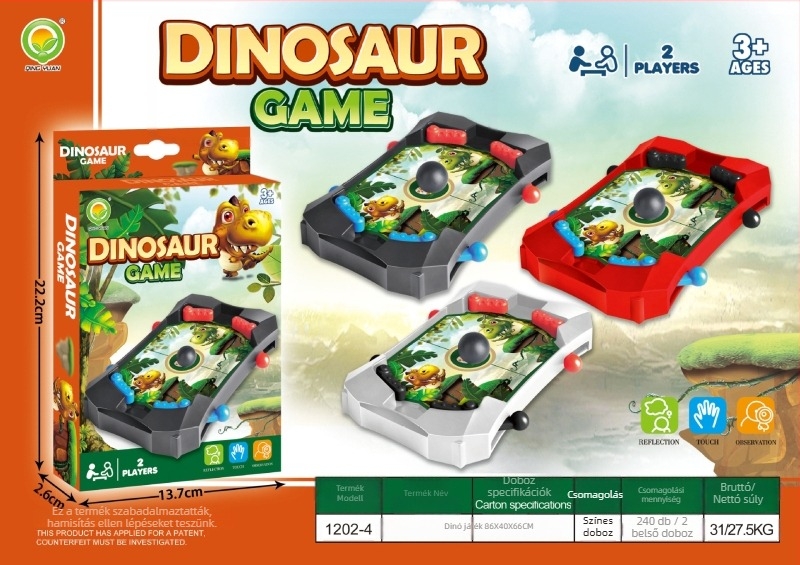 Kétszemélyes, többjátékos asztali játék: futball, jégkorong és pinball; műanyagból; Weizhikang márka; 4–14 éveseknek; fejleszti a kéz-szem koordinációt