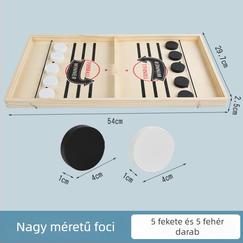 Fából készült interaktív kétfős társasjáték katapult-mechanizmussal — oktatási célú, fejleszti a kéz- és szemkoordinációt és a kognitív készségeket, támogatja a szülő-gyermek interakciót