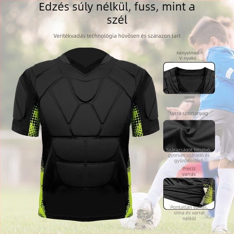 Spandex anyagú rövid ujjú védőruha derék- és vállvédőkkel felnőtteknek, több sporthoz (futball, rugby, jégkorong, paintball, lövészet)