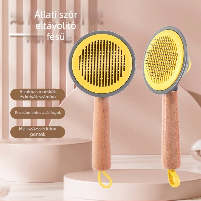 Da Da Bear Macska szőrzet eltávolító fésű automata tisztító tüskékkel, egyetlen kattintásos szőr eltávolítás, ABS/ rozsdamentes acél