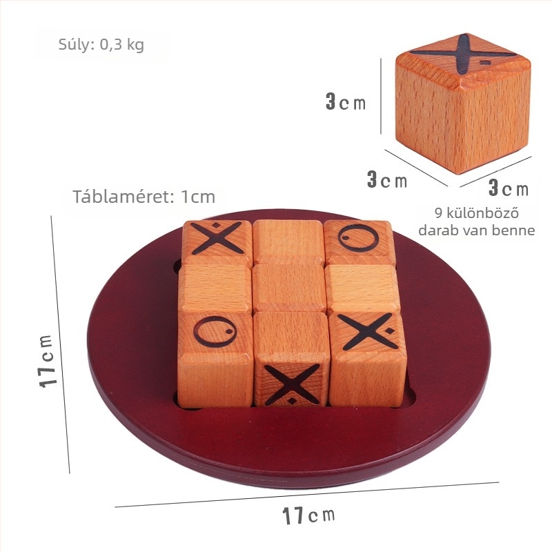 Fából készült asztali játék sakk, XO és dáma mini hordozható játéktáblával; 4–14 éves gyerekeknek; modell mkx-Pocket Game Chess