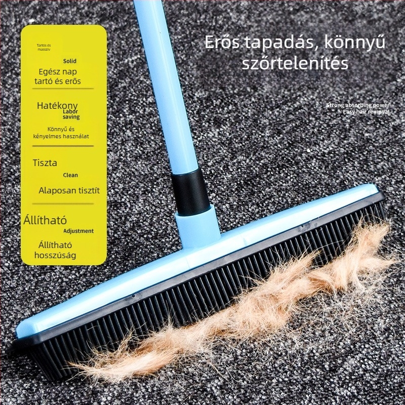 Állatszőr eltávolító söprű kárpitra és padlóra – érintés nélküli felmosó, gumírozott padló keféje, kutyaszőr tisztítás, ablak tisztítás