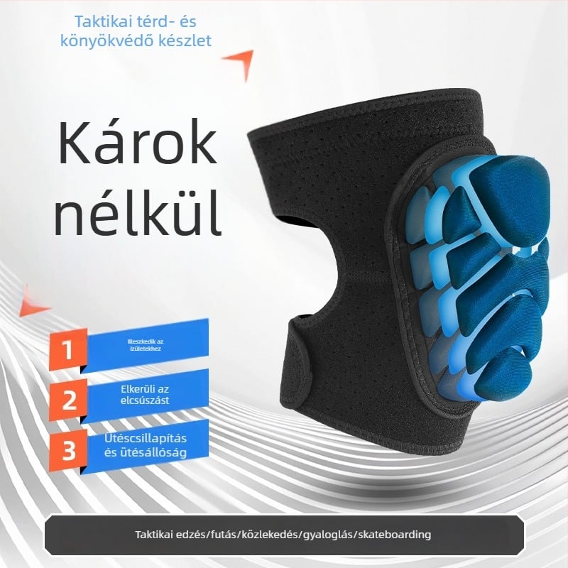 Edzésre szánt térdvédő készlet vastagított szivacspárnázással, felnőtt méret, poliészter anyag, futás, kerékpározás, labdarúgás, kosárlabda, röplabda