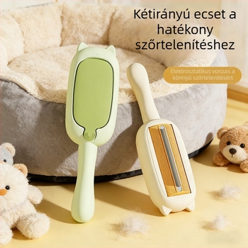 Elektrostatikus adszorpciós kisállat szőr eltávolító kefe – kétirányú szőrszál-eltávolítás, ívelt kialakítás, ABS, hosszú szőrű macskáknak