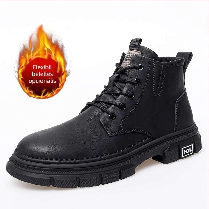 Férfi Martin csizma, középmagas, vamp tehénbőrből, gumitalp, fűző, téli viselet