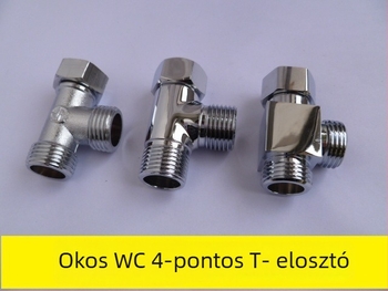 WC fedél kiegészítő tee elosztó, réz, kettős menetes csatlakozás (belső és külső), menetes illesztés, modern minimalist stílus