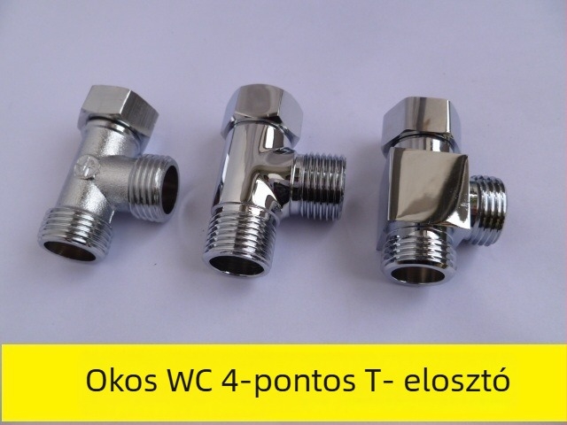 WC fedél kiegészítő tee elosztó, réz, kettős menetes csatlakozás (belső és külső), menetes illesztés, modern minimalist stílus