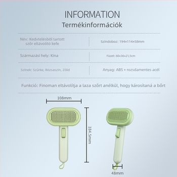 Állati szőrzetápoló eszköz — ABS + rozsdamentes acél; automata fésülés macskák és kutyák számára; lebegő szőrszálak eltávolítása