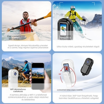 L11 mini sportkamera kültéri tevékenységekhez, rögzíthető nyakörvre, 1080p felvétel, 0,96'' LCD, TF-kártya tárhely, üzemidő akár 4 óra