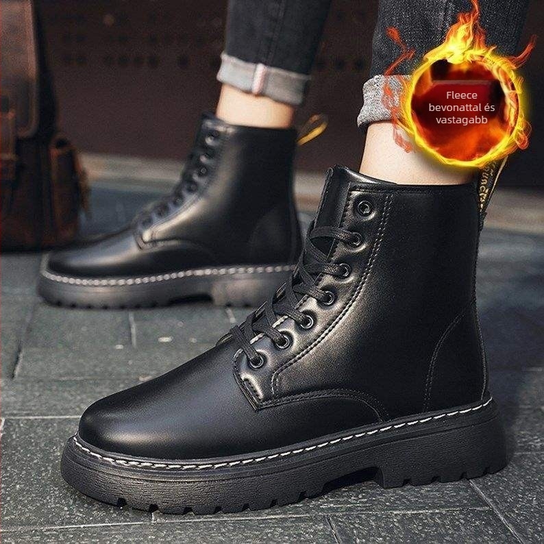 Férfi Martin csizmák, PU felsőrész, gumírozott talp, középmagas szár, brit stílus, pamut bélés