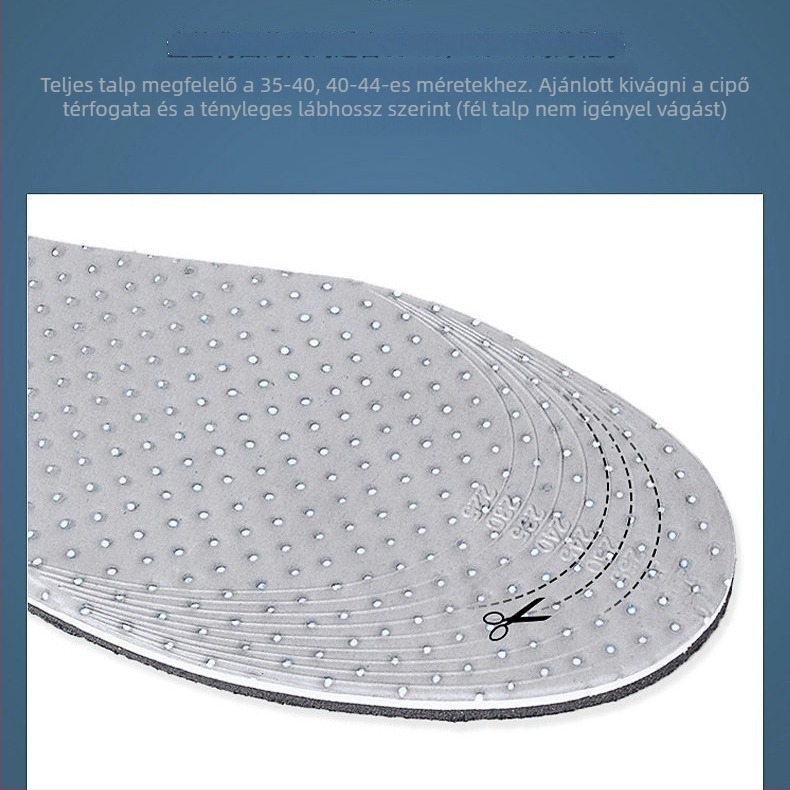 EVA talpbetét magasító funkcióval, dezodoráló, nedvességelnyelő, ütéscsillapító, légáteresztő, alkalmas sneakershez, bakancsokhoz és utcai lábbelikhez