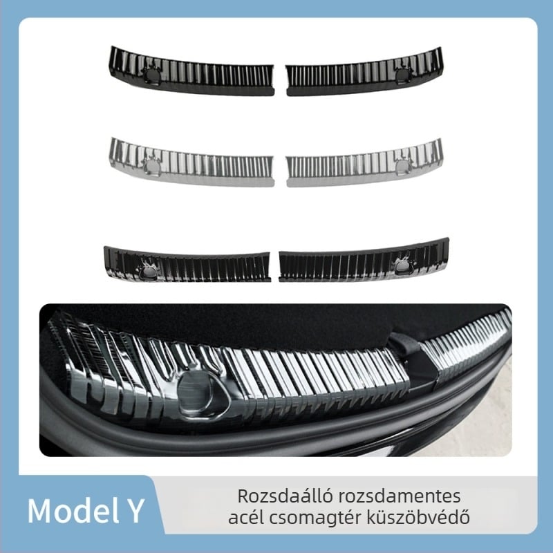 Rozsdamentes acélból készült beépített hátsó küszöbvédő szalag Tesla Model 3-hoz, logónyomtatás és testreszabható magáncímke