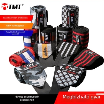TMT Fitness csuklópánt – elasztikus csukló támogatás; anyag: poliészter-latex szál; védő rész: csukló; kategória: bracer; felnőtteknek; sportok: tenisz, hegymászás, fitnesz, squash, kosárlabda, röplabda, futball, harcművészetek; csomagolás: 200 darab.