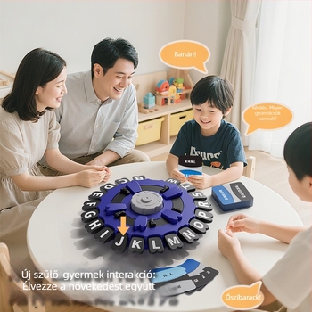 Asztali játék – interaktív betűkihívás 4–6 évesek számára, műanyag darabok, színes doboz