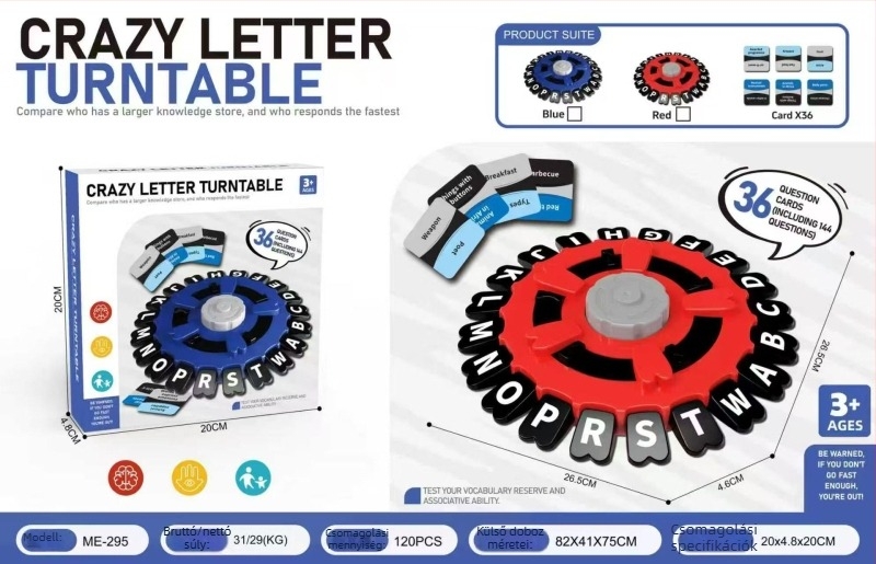 Asztali játék – interaktív betűkihívás 4–6 évesek számára, műanyag darabok, színes doboz