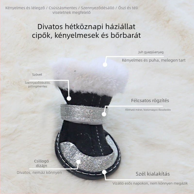Kutyacipő báránygyapjúból, vízálló, csúszásmentes, meleg, kopásálló gumitalppal