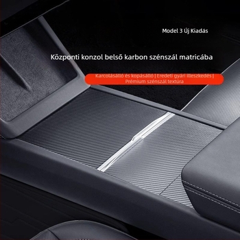 Tesla Model 3 középkonzol szénszálas panel matrica – belső módosítás kiegészítő (új verzió)