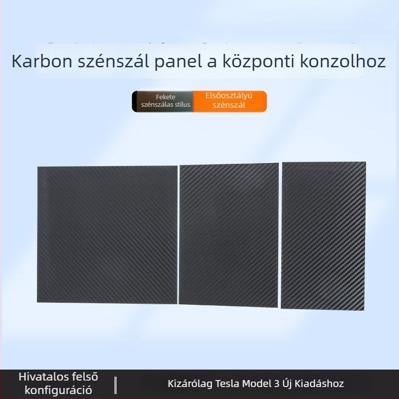 Tesla Model 3 középkonzol szénszálas panel matrica – belső módosítás kiegészítő (új verzió)