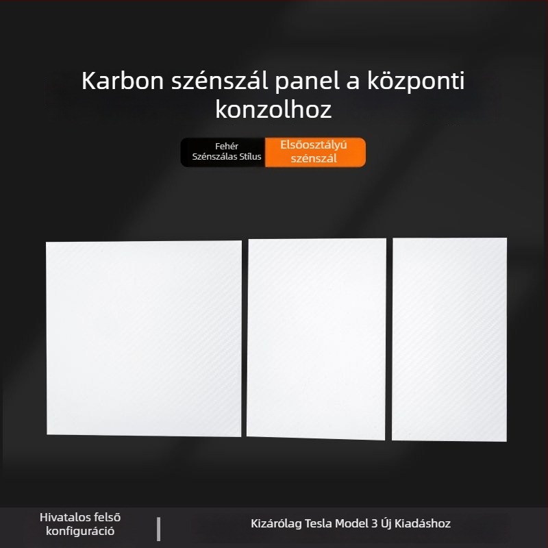 Tesla Model 3 középkonzol szénszálas panel matrica – belső módosítás kiegészítő (új verzió)