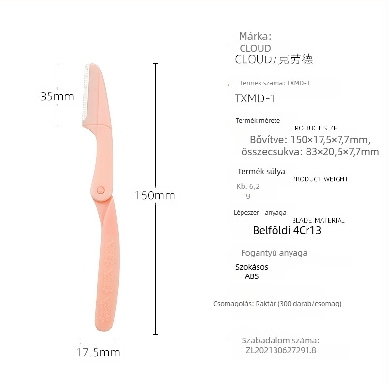 Szemöldök-nyíró biztonságos egyenes markolattal, anti-karcoló, férfiaknak és nőknek, kezdőknek ideális, egyszerű kialakítás (Anyag: 4Cr13+ABS; Márka: cloud/Claude)