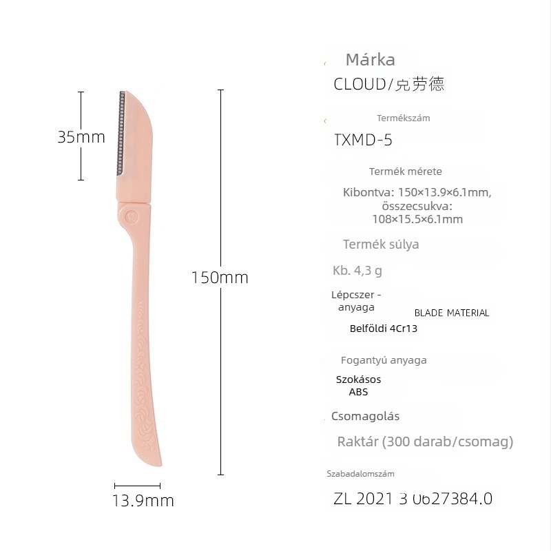 Szemöldök-nyíró biztonságos egyenes markolattal, anti-karcoló, férfiaknak és nőknek, kezdőknek ideális, egyszerű kialakítás (Anyag: 4Cr13+ABS; Márka: cloud/Claude)