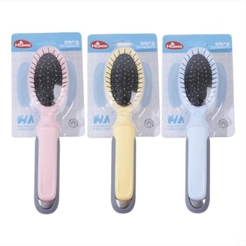 Dupla oldalú rozsdamentes acél szőrész fésű háziállatoknak — kutyáknak és macskáknak, fürdetéshez és szőrzetápoláshoz, szőrszálak eltávolítása, masszázs légzsákkal; Anyag: PP + TPR + rozsdamentes acél tűk; Márka Hawoo/haowo