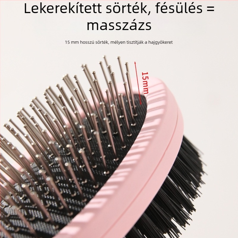 Dupla oldalú rozsdamentes acél szőrész fésű háziállatoknak — kutyáknak és macskáknak, fürdetéshez és szőrzetápoláshoz, szőrszálak eltávolítása, masszázs légzsákkal; Anyag: PP + TPR + rozsdamentes acél tűk; Márka Hawoo/haowo