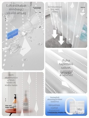 PEVA Zuhanyfüggöny Készlet – Francia Stílus, Vízálló Fürdőszobai Partíciófüggöny és Ajtófüggöny, Szerelés Fúrás Nélkül