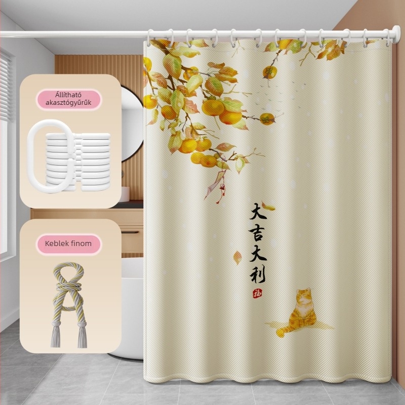 PEVA Zuhanyfüggöny Készlet – Francia Stílus, Vízálló Fürdőszobai Partíciófüggöny és Ajtófüggöny, Szerelés Fúrás Nélkül