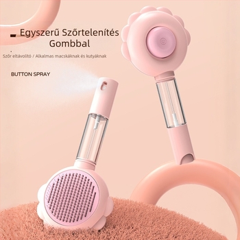 Állati szőrápoló permetezős fésű – fésű tűkkel macskáknak és kutyáknak, eszköz a szőrszálak eltávolítására és simítására, anyagok: PP/TPR/ABS rozsdamentes acél