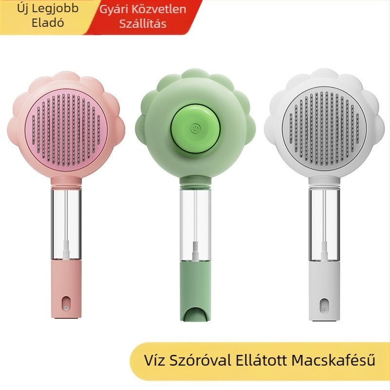 Állati szőrápoló permetezős fésű – fésű tűkkel macskáknak és kutyáknak, eszköz a szőrszálak eltávolítására és simítására, anyagok: PP/TPR/ABS rozsdamentes acél