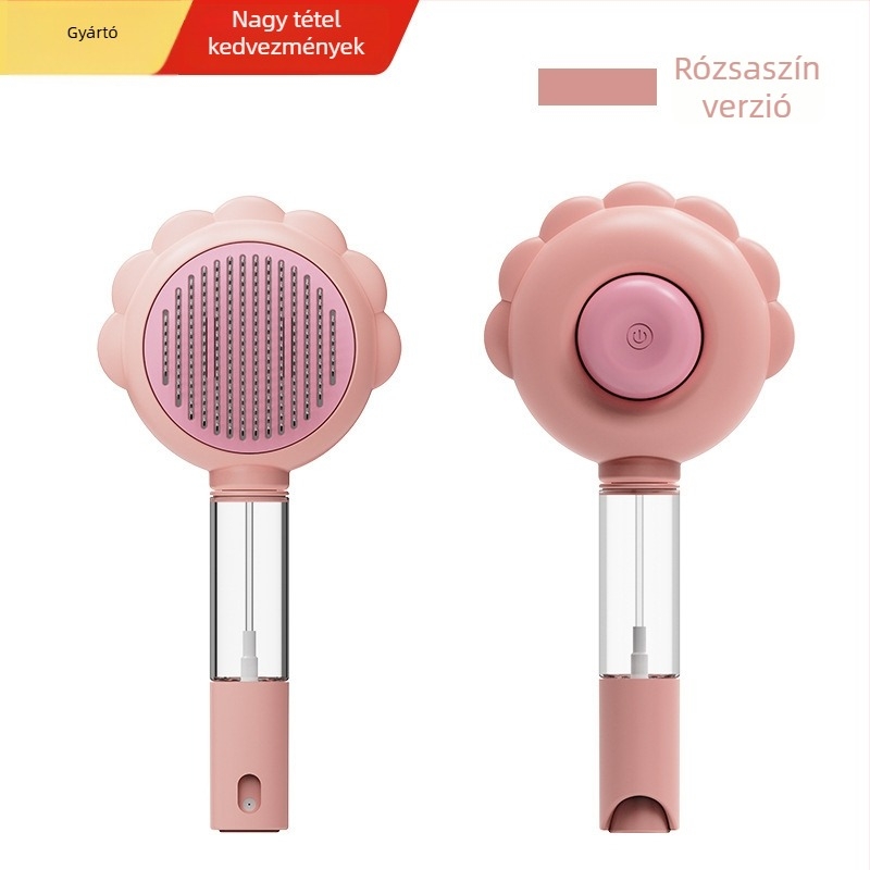 Állati szőrápoló permetezős fésű – fésű tűkkel macskáknak és kutyáknak, eszköz a szőrszálak eltávolítására és simítására, anyagok: PP/TPR/ABS rozsdamentes acél