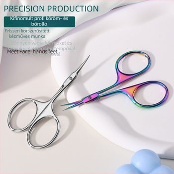 Rozsdamentes acélból készült köröm- és bőrtisztító olló, előre álló heg és ívelt nyéllel, manikűrhöz és szemöldök formázásához